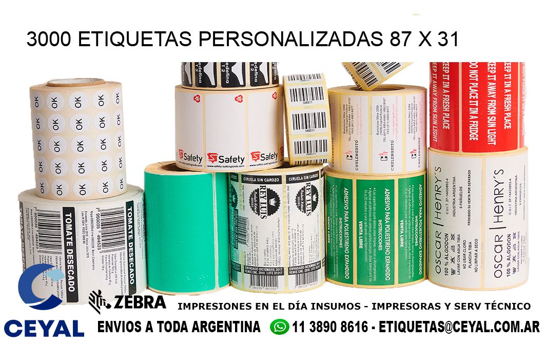 3000 ETIQUETAS PERSONALIZADAS 87 x 31