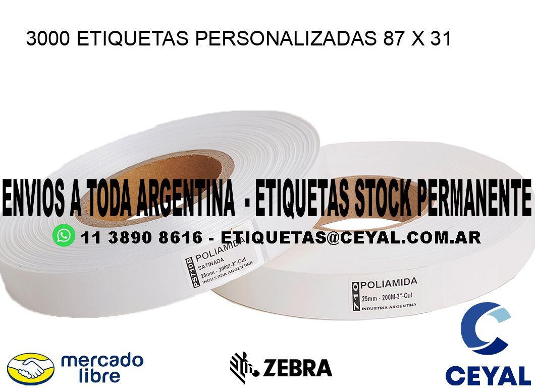 3000 ETIQUETAS PERSONALIZADAS 87 x 31