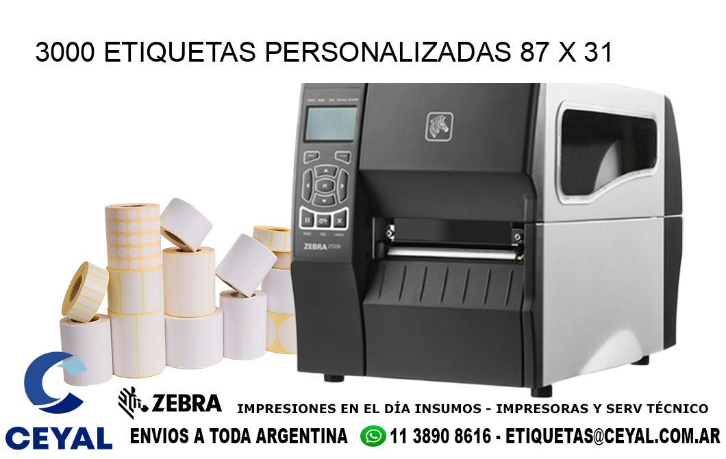 3000 ETIQUETAS PERSONALIZADAS 87 x 31
