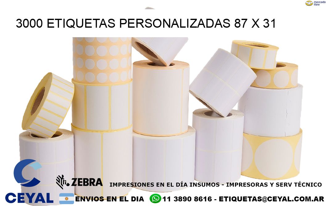 3000 ETIQUETAS PERSONALIZADAS 87 x 31