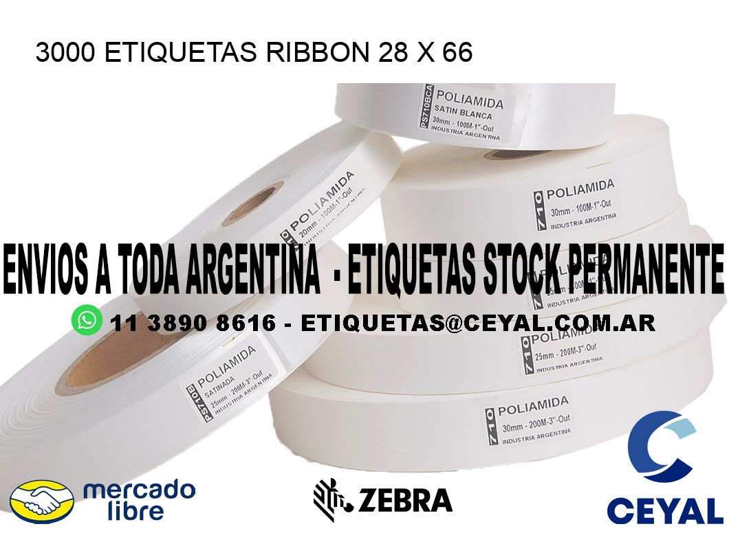 3000 ETIQUETAS RIBBON 28 x 66