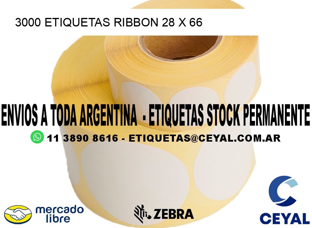 3000 ETIQUETAS RIBBON 28 x 66