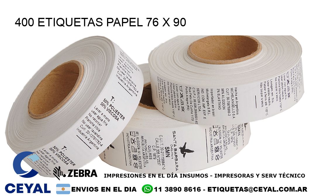 400 ETIQUETAS PAPEL 76 x 90