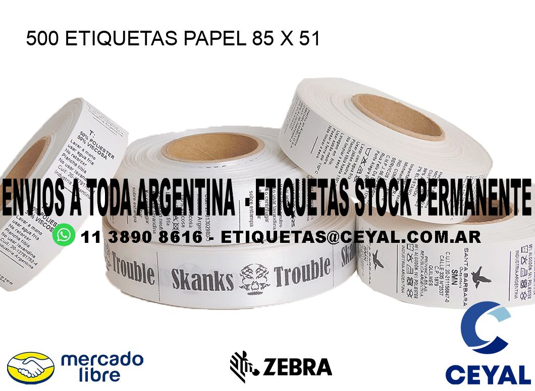 500 ETIQUETAS PAPEL 85 x 51