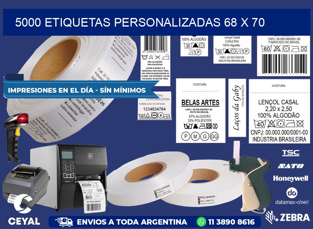 5000 ETIQUETAS PERSONALIZADAS 68 x 70