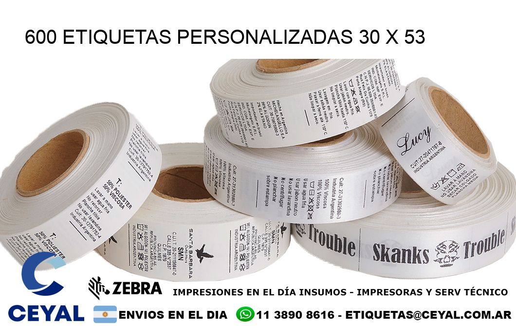 600 ETIQUETAS PERSONALIZADAS 30 x 53