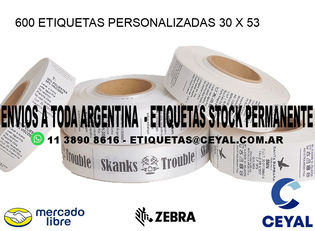 600 ETIQUETAS PERSONALIZADAS 30 x 53