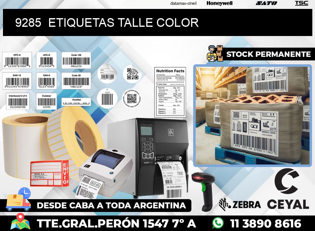 9285  ETIQUETAS TALLE COLOR