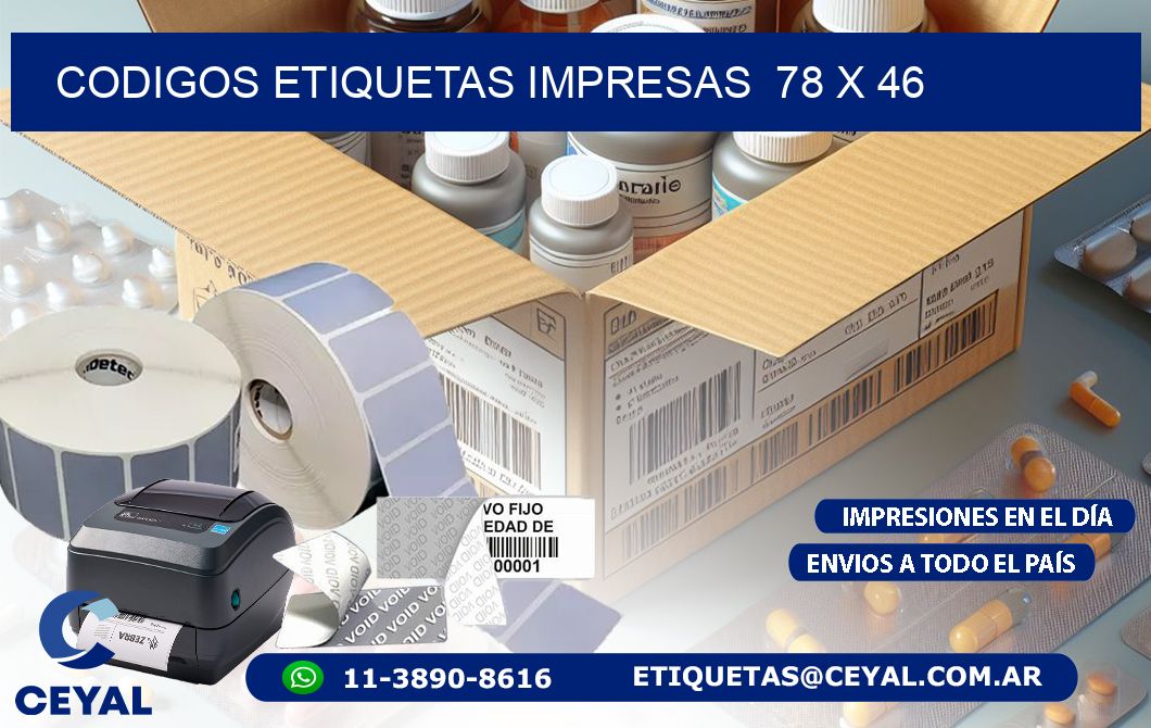 CODIGOS ETIQUETAS IMPRESAS  78 x 46