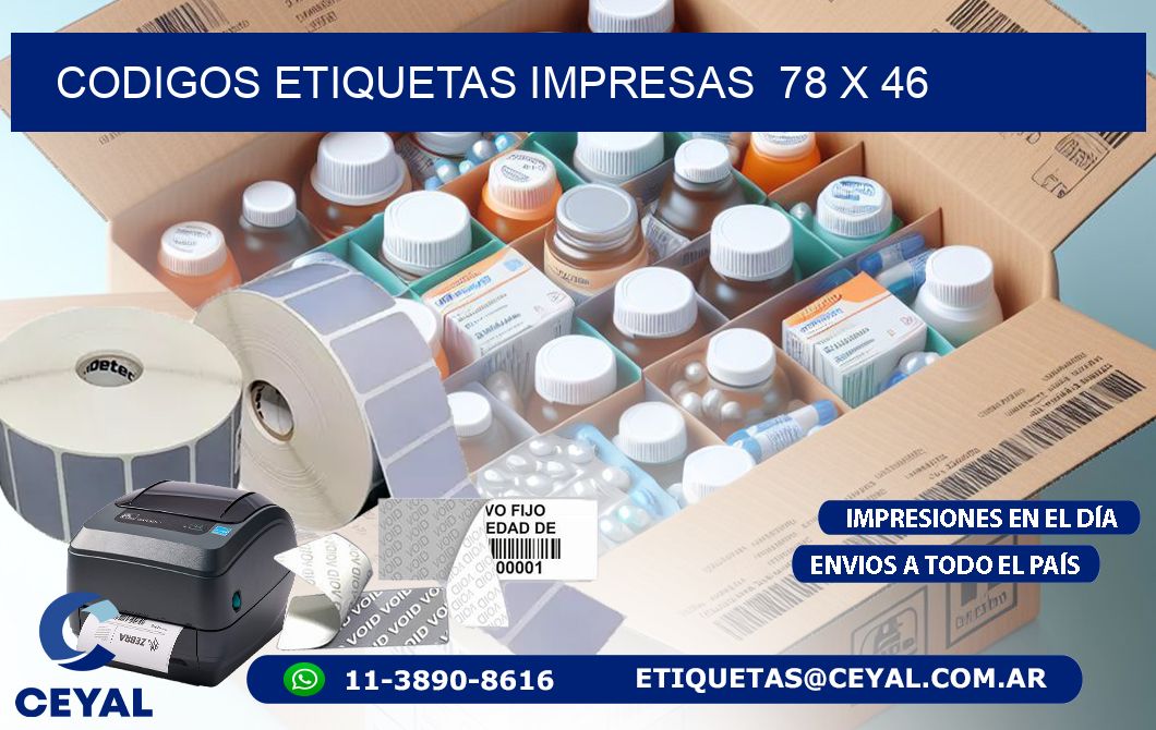 CODIGOS ETIQUETAS IMPRESAS  78 x 46