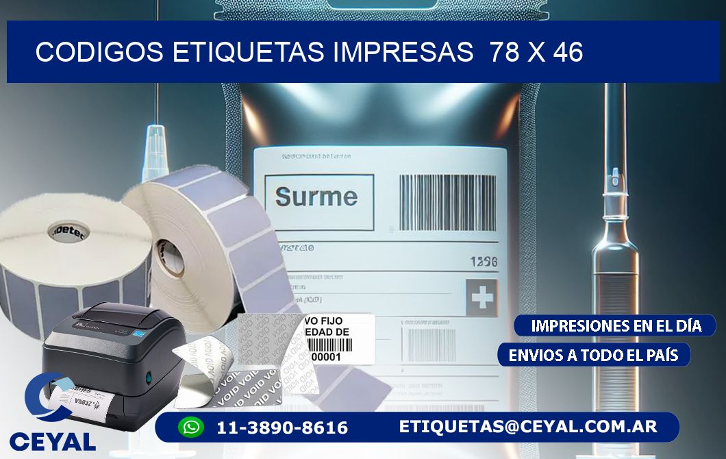 CODIGOS ETIQUETAS IMPRESAS  78 x 46