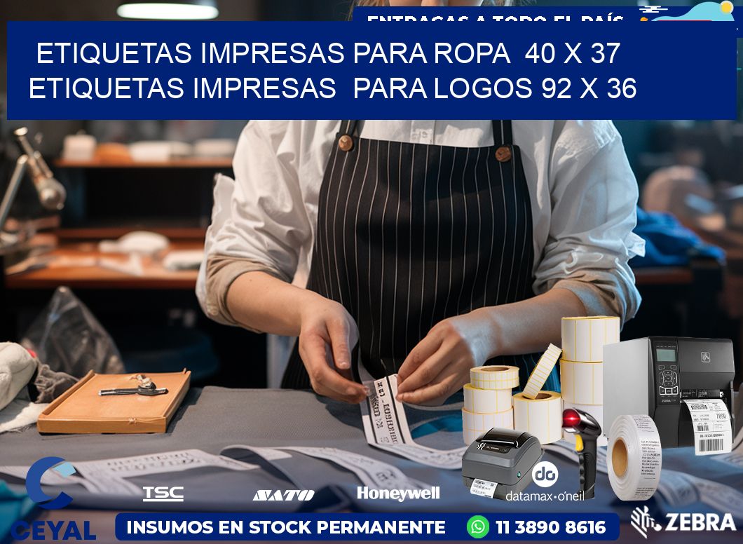 ETIQUETAS IMPRESAS PARA ROPA  40 x 37 ETIQUETAS IMPRESAS  PARA LOGOS 92 x 36