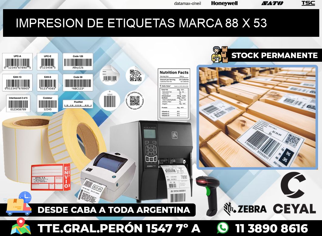 IMPRESION DE ETIQUETAS MARCA 88 x 53