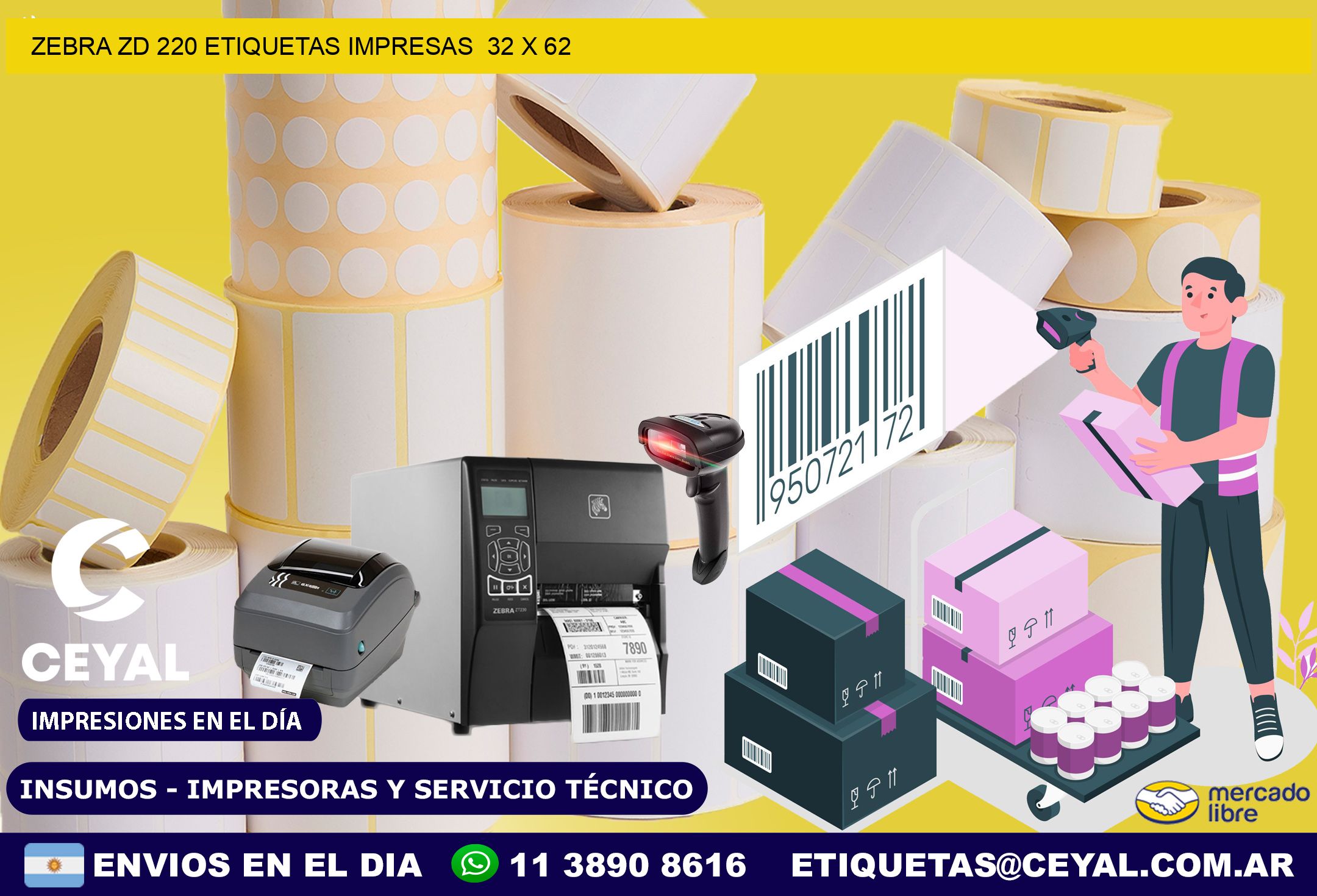 ZEBRA ZD 220 ETIQUETAS IMPRESAS  32 x 62