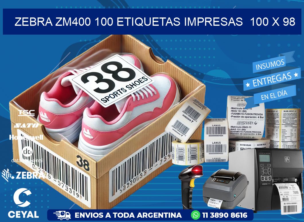 ZEBRA ZM400 100 ETIQUETAS IMPRESAS  100 x 98