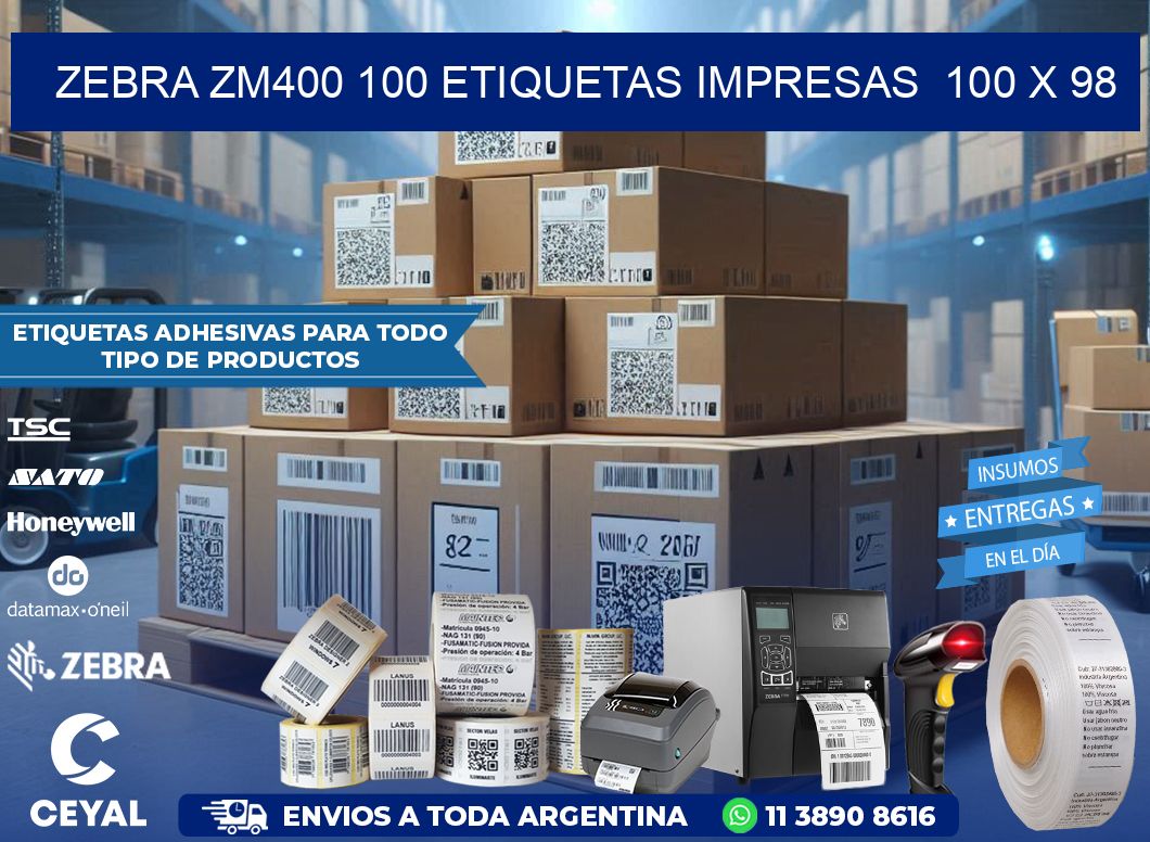 ZEBRA ZM400 100 ETIQUETAS IMPRESAS  100 x 98