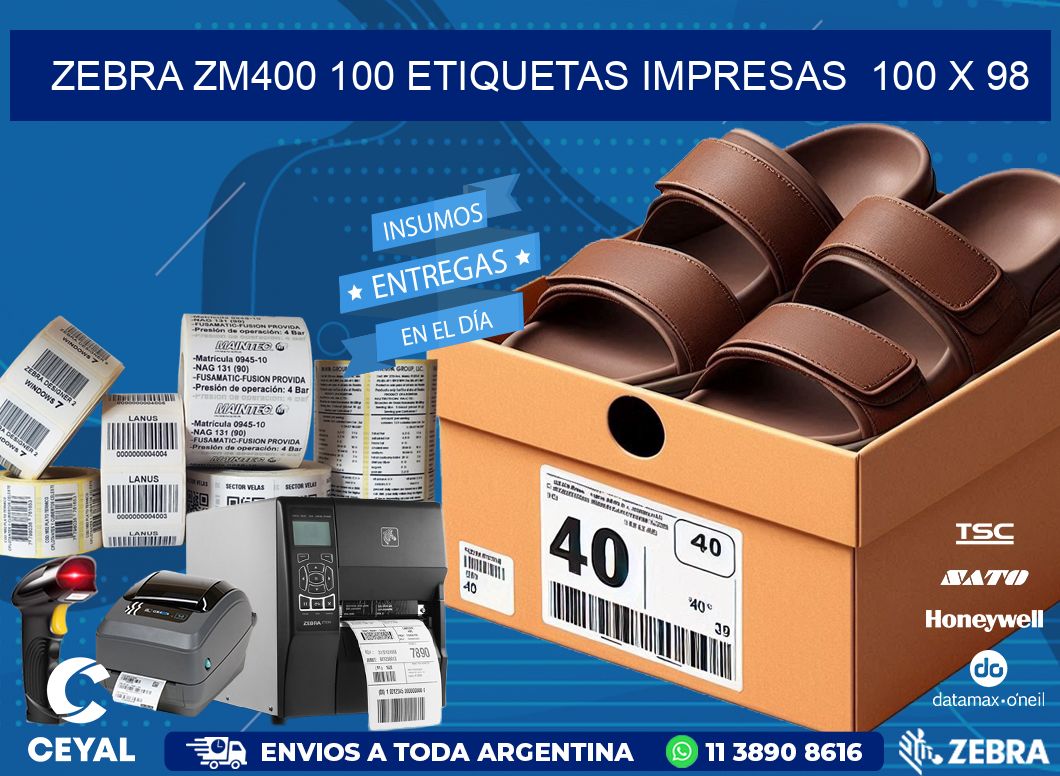 ZEBRA ZM400 100 ETIQUETAS IMPRESAS  100 x 98