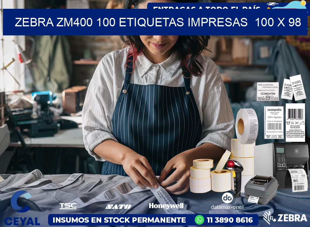 ZEBRA ZM400 100 ETIQUETAS IMPRESAS  100 x 98