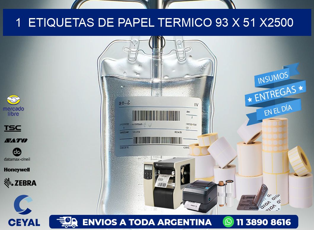 1  ETIQUETAS DE PAPEL TERMICO 93 x 51 X2500