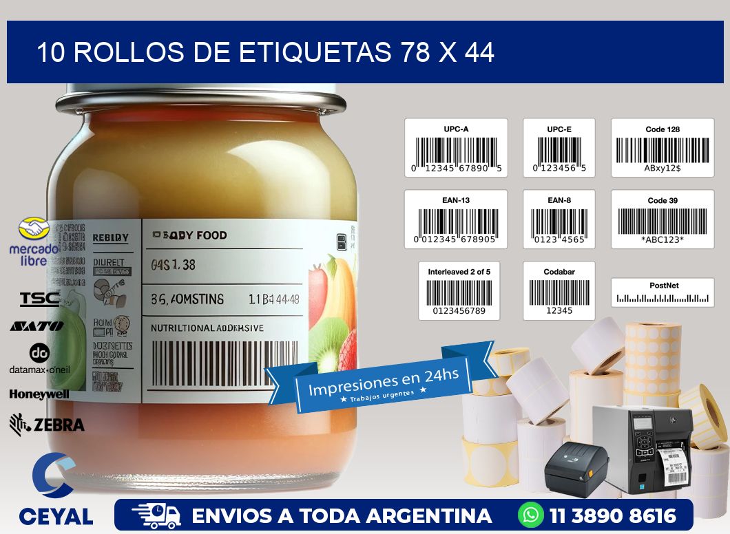 10 ROLLOS DE ETIQUETAS 78 x 44