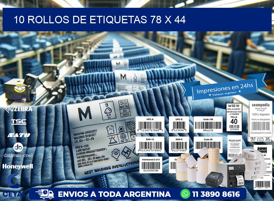 10 ROLLOS DE ETIQUETAS 78 x 44