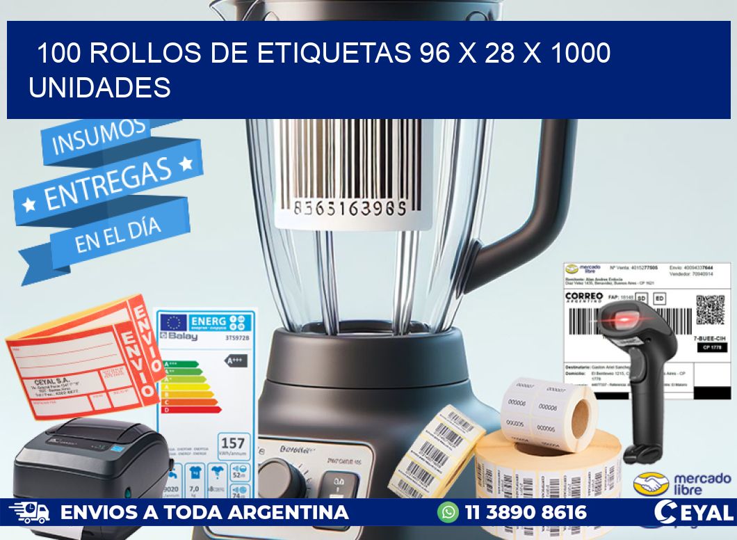 100 ROLLOS DE ETIQUETAS 96 x 28 X 1000 UNIDADES