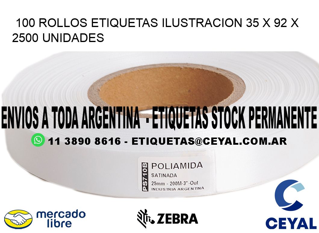 100 ROLLOS ETIQUETAS ILUSTRACION 35 x 92 X 2500 UNIDADES