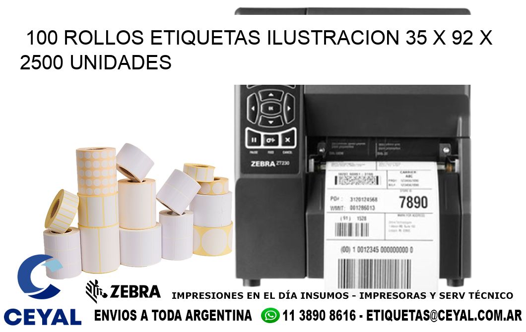 100 ROLLOS ETIQUETAS ILUSTRACION 35 x 92 X 2500 UNIDADES