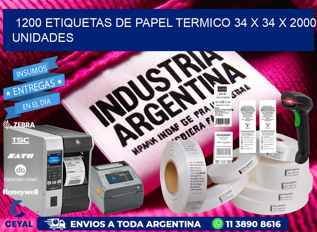 1200 ETIQUETAS DE PAPEL TERMICO 34 x 34 X 2000 UNIDADES