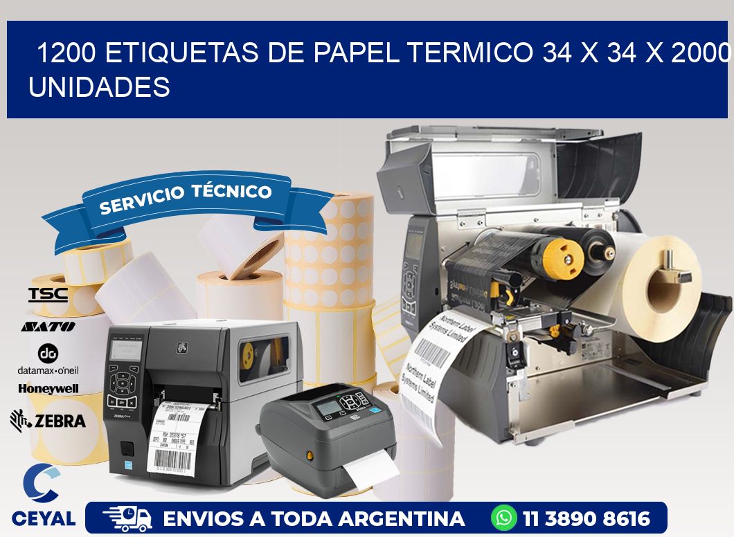 1200 ETIQUETAS DE PAPEL TERMICO 34 x 34 X 2000 UNIDADES