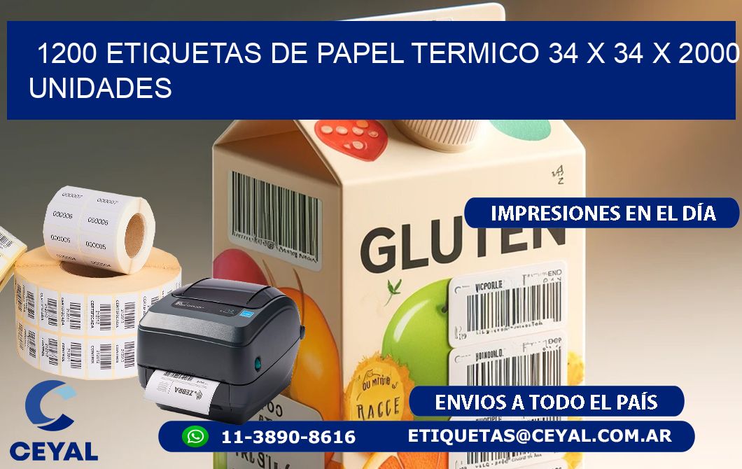 1200 ETIQUETAS DE PAPEL TERMICO 34 x 34 X 2000 UNIDADES