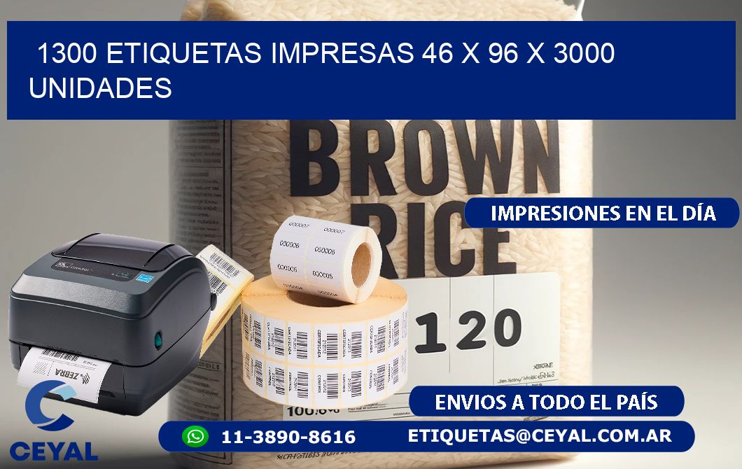 1300 ETIQUETAS IMPRESAS 46 x 96 X 3000 UNIDADES