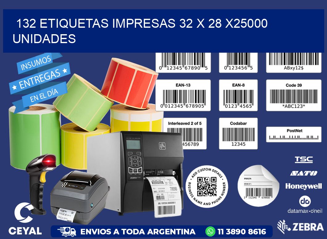 132 ETIQUETAS IMPRESAS 32 x 28 X25000 UNIDADES