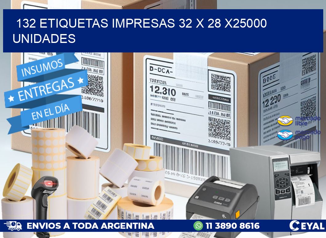 132 ETIQUETAS IMPRESAS 32 x 28 X25000 UNIDADES