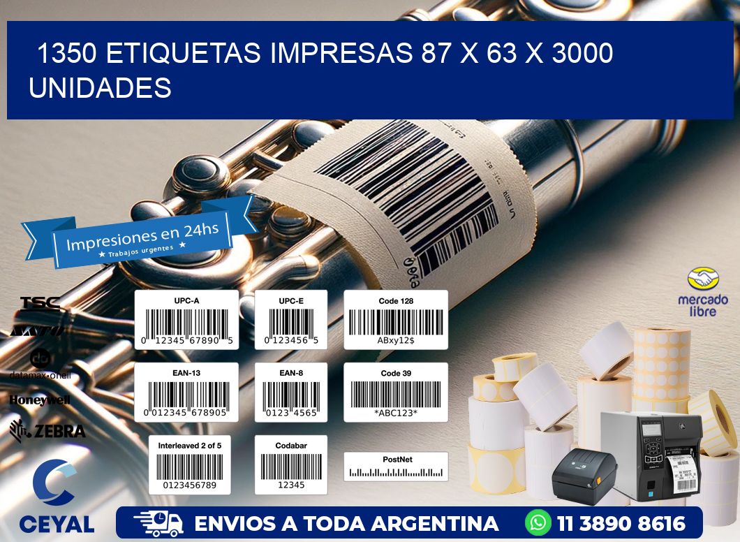 1350 ETIQUETAS IMPRESAS 87 x 63 X 3000 UNIDADES