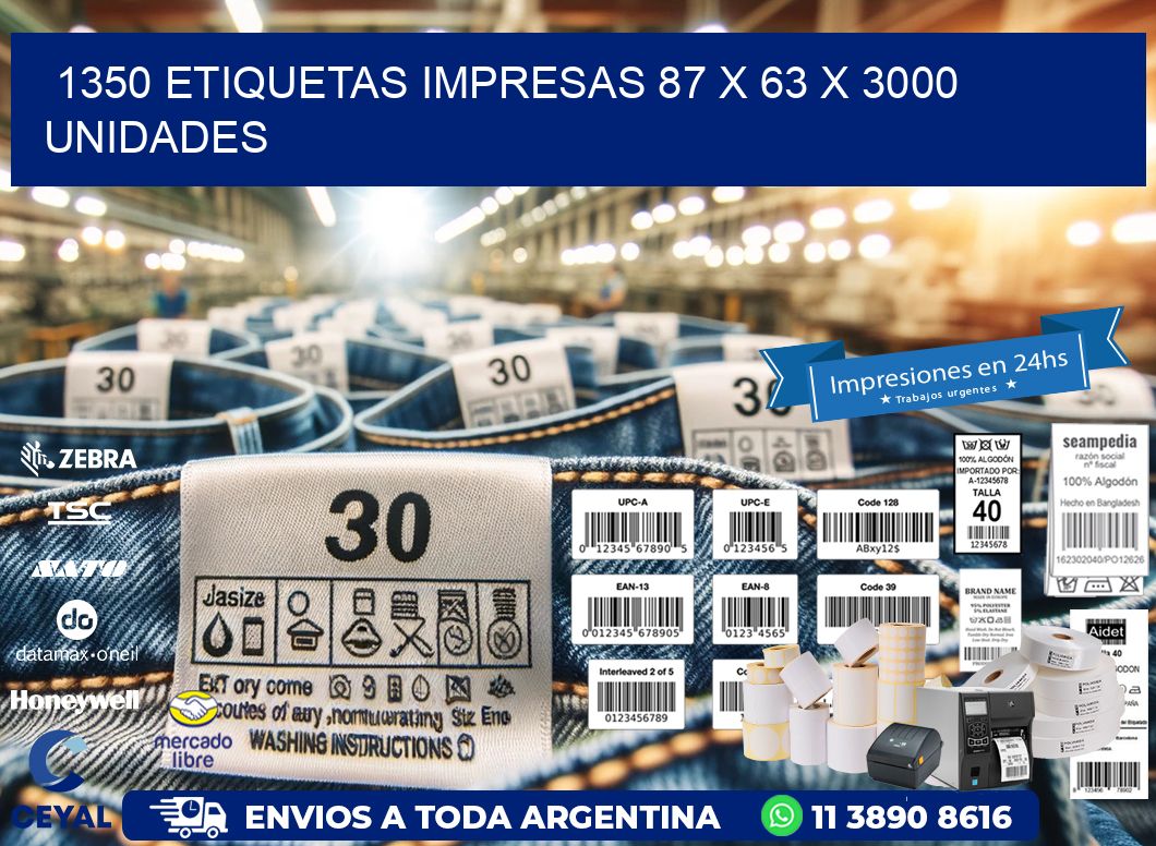 1350 ETIQUETAS IMPRESAS 87 x 63 X 3000 UNIDADES