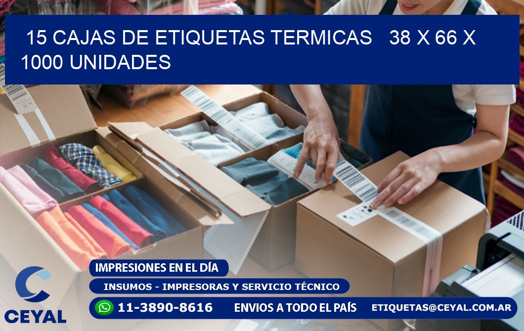 15 CAJAS DE ETIQUETAS TERMICAS   38 x 66 X 1000 UNIDADES