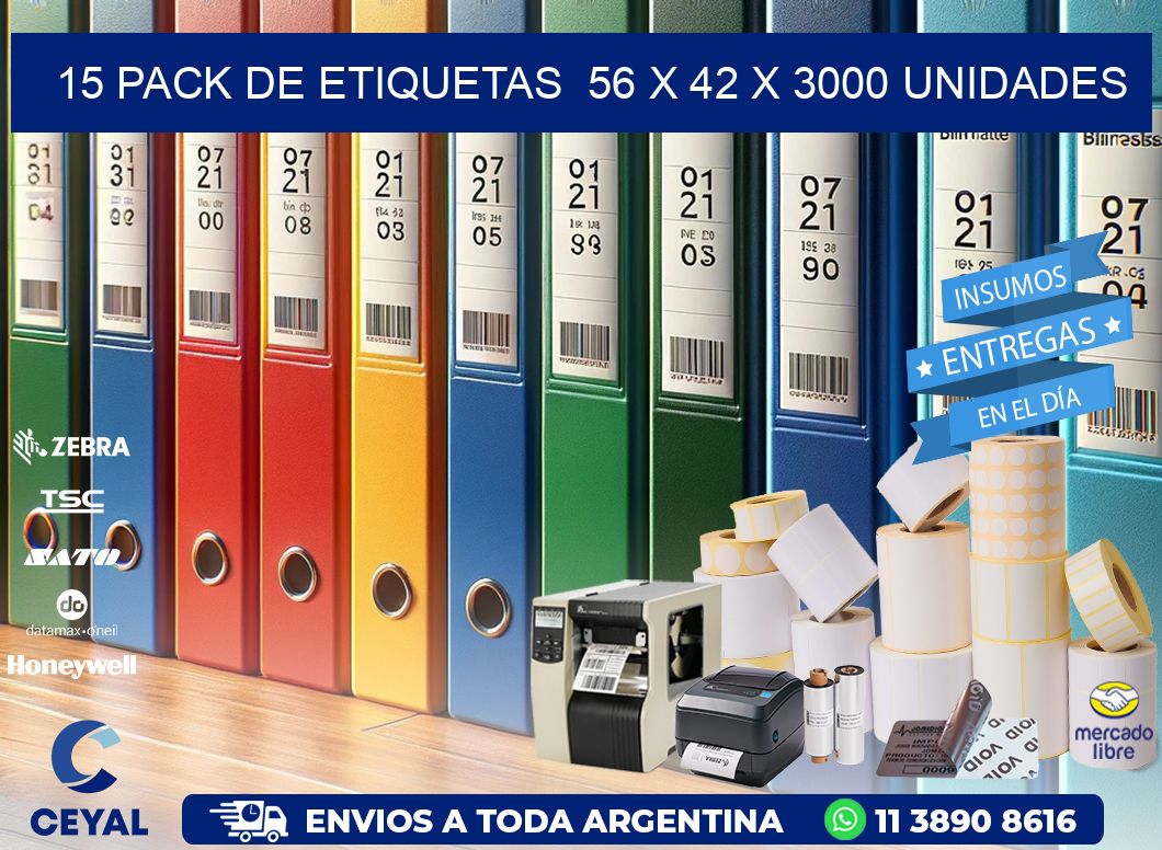 15 PACK DE ETIQUETAS  56 x 42 X 3000 UNIDADES