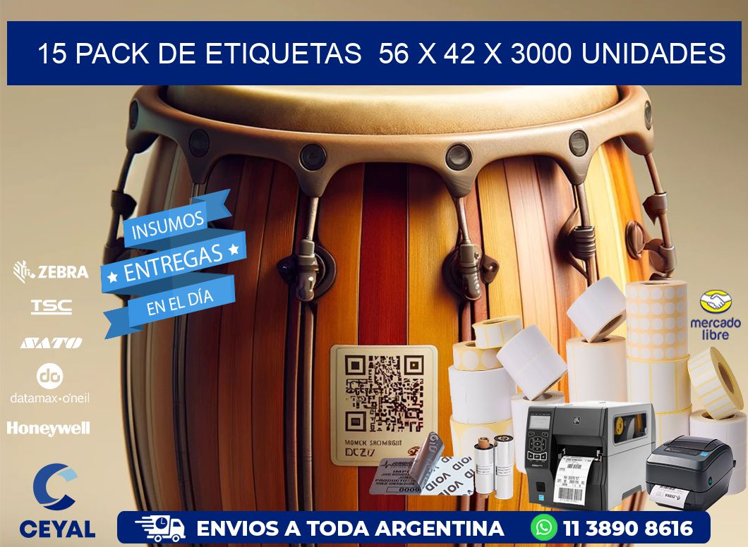 15 PACK DE ETIQUETAS  56 x 42 X 3000 UNIDADES