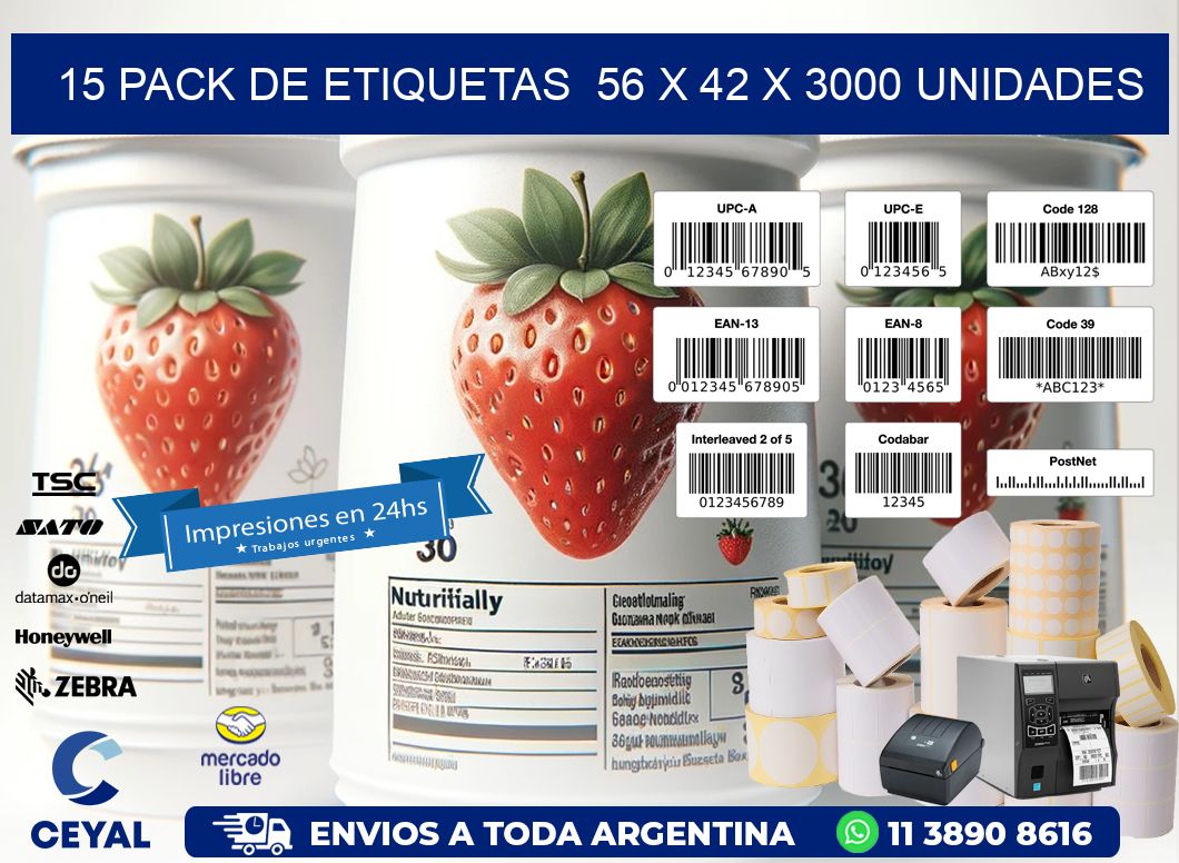 15 PACK DE ETIQUETAS  56 x 42 X 3000 UNIDADES