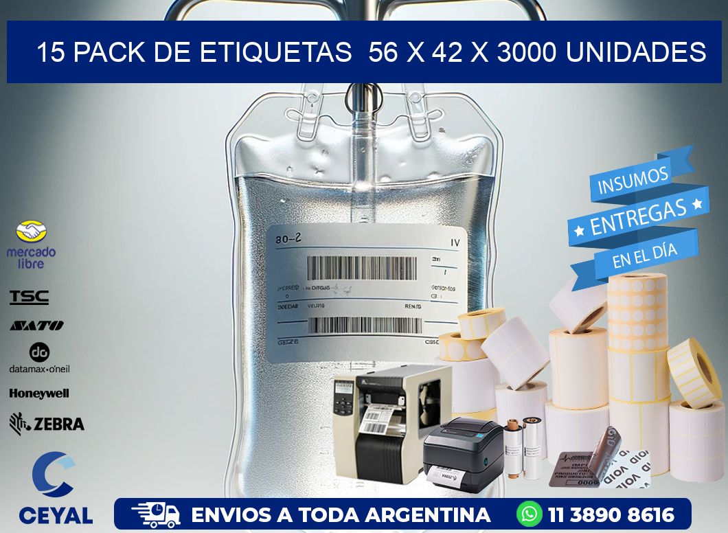 15 PACK DE ETIQUETAS  56 x 42 X 3000 UNIDADES