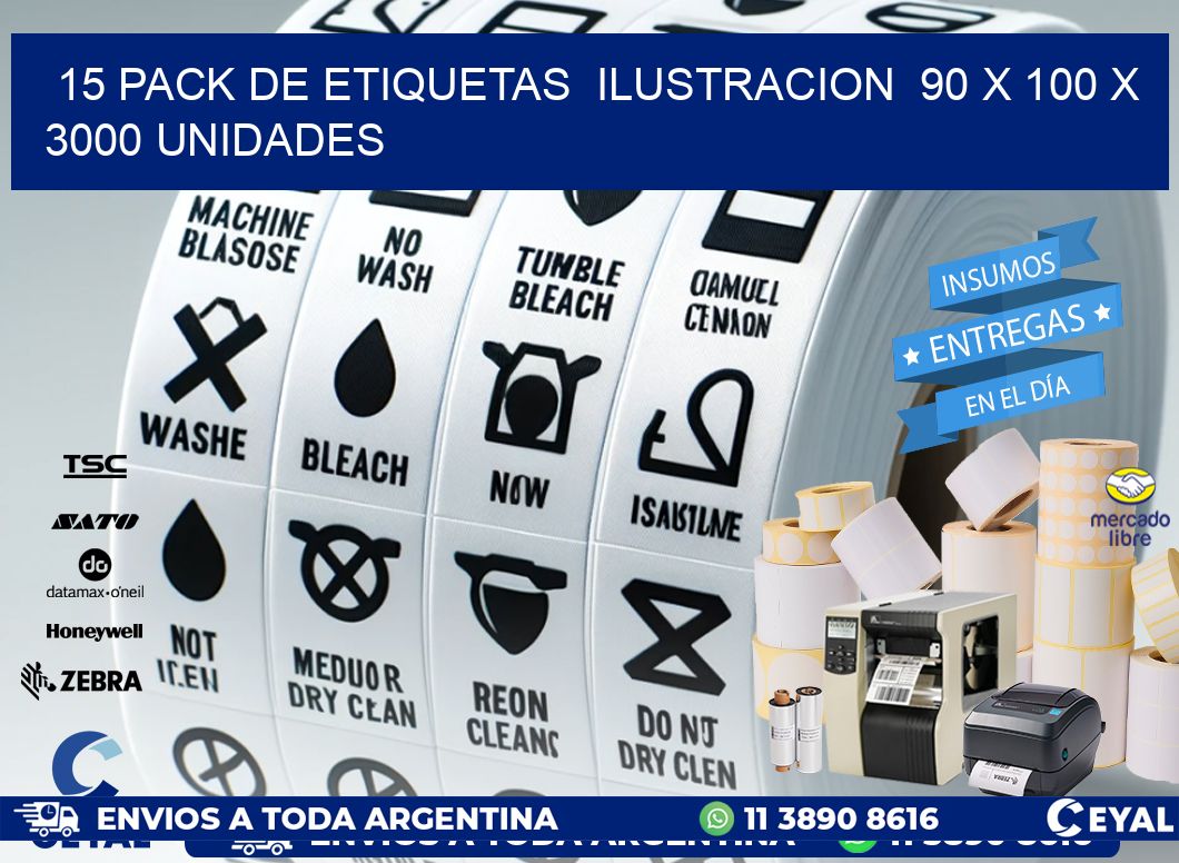 15 PACK DE ETIQUETAS  ILUSTRACION  90 x 100 X 3000 UNIDADES