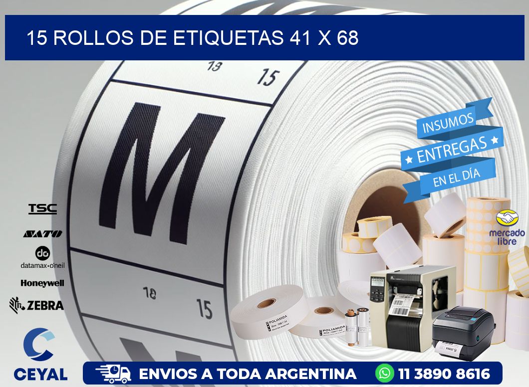 15 ROLLOS DE ETIQUETAS 41 x 68