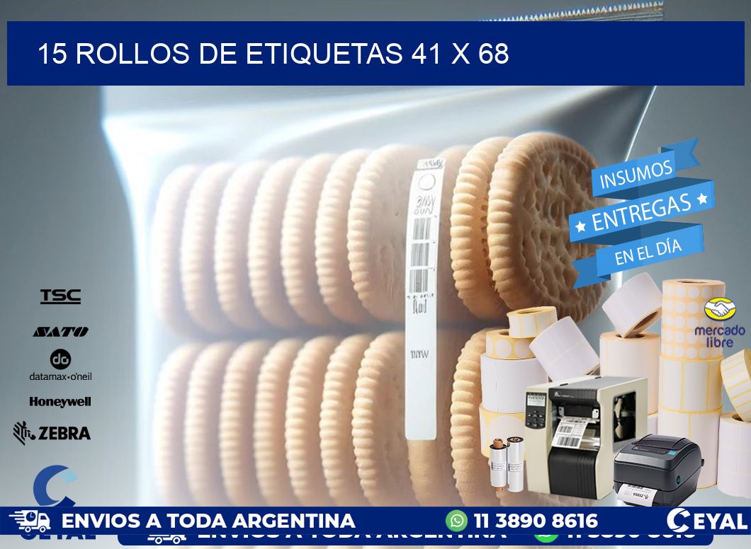 15 ROLLOS DE ETIQUETAS 41 x 68