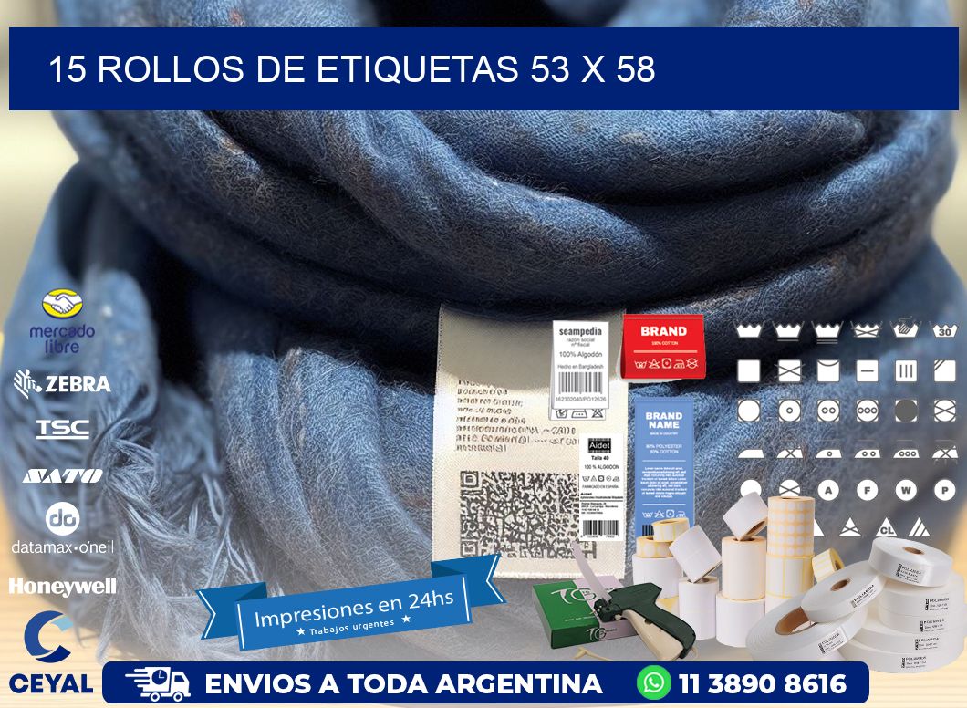 15 ROLLOS DE ETIQUETAS 53 x 58