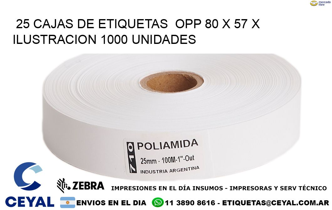 25 CAJAS DE ETIQUETAS  OPP 80 x 57 X ILUSTRACION 1000 UNIDADES