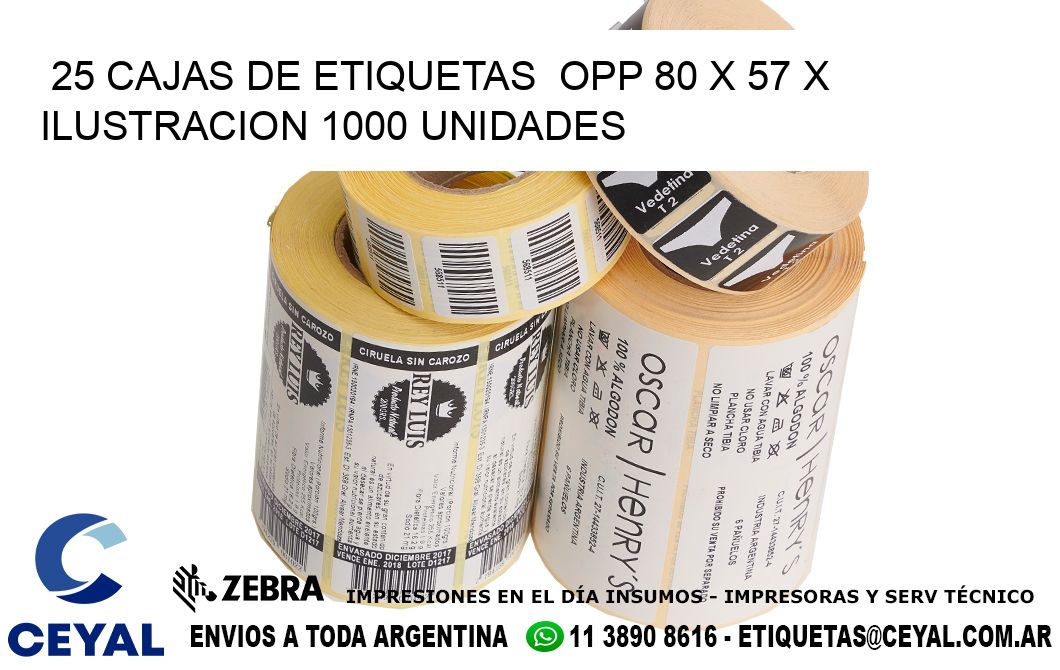 25 CAJAS DE ETIQUETAS  OPP 80 x 57 X ILUSTRACION 1000 UNIDADES