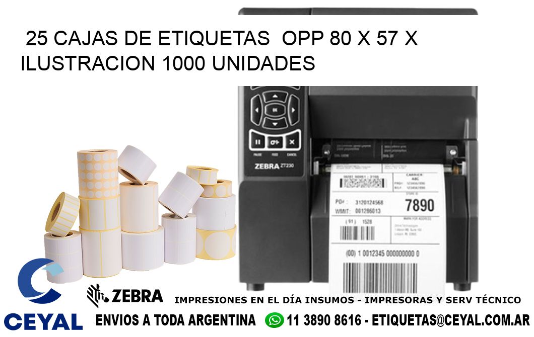 25 CAJAS DE ETIQUETAS  OPP 80 x 57 X ILUSTRACION 1000 UNIDADES