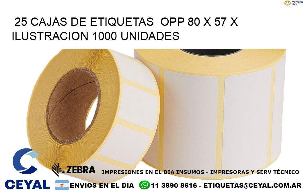 25 CAJAS DE ETIQUETAS  OPP 80 x 57 X ILUSTRACION 1000 UNIDADES