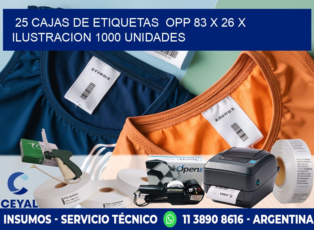 25 CAJAS DE ETIQUETAS  OPP 83 x 26 X ILUSTRACION 1000 UNIDADES